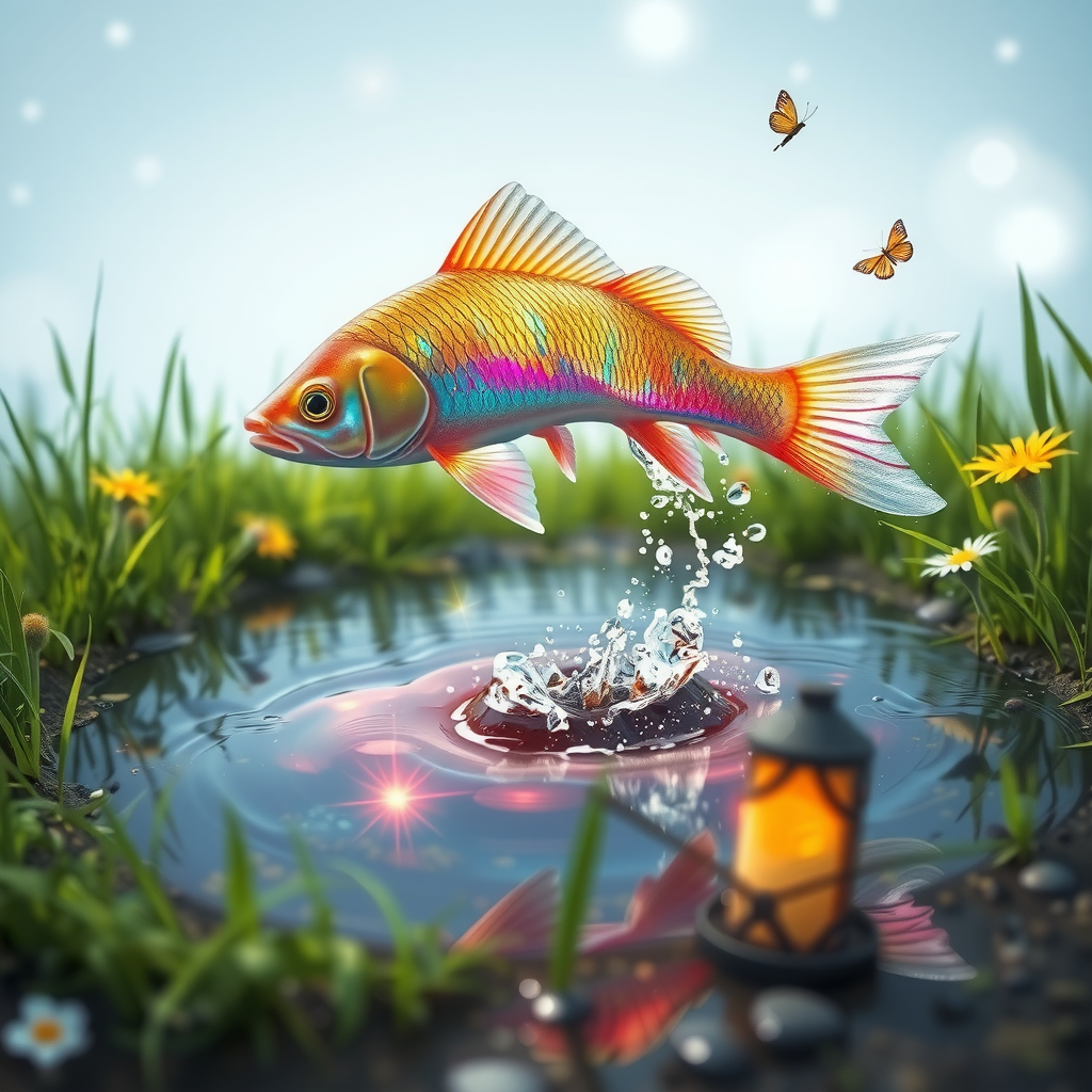 A fish jumping from a puddle