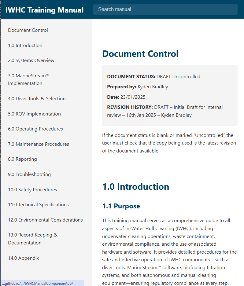 IWHC Manual Companion App Interface