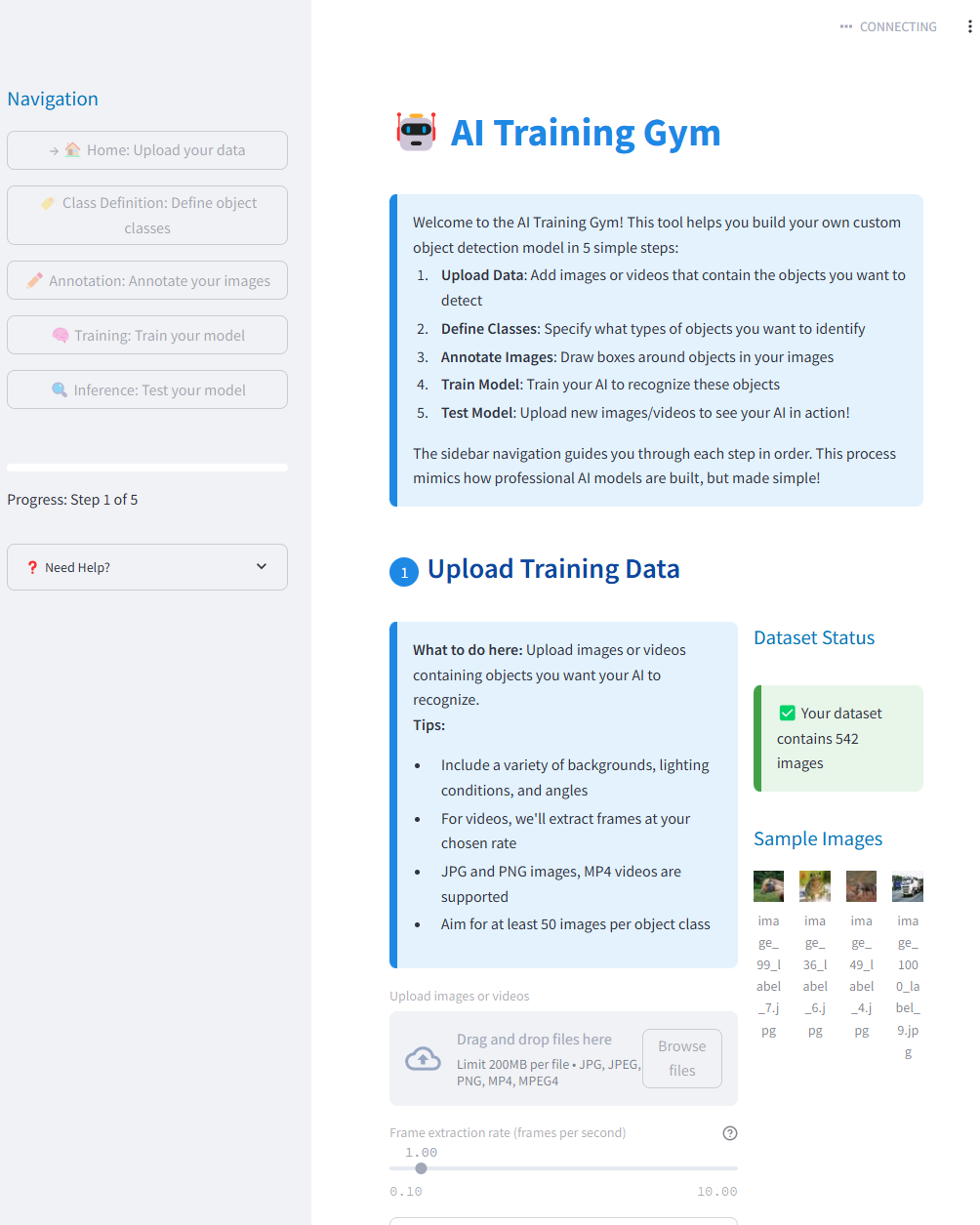 AI Gym Application Interface